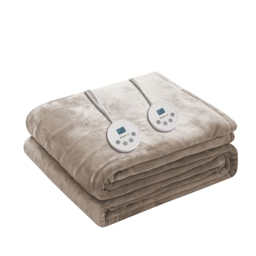 Image of Wapaneus Heated Blanket Electric Queen Size 84 inchx90 inch-Dual Control with 10 Heat Levels 12 Timer Settings and 8 Hours Auto-Shut Off,Fast-Heating Electric Blanket,ETL Listed Machine Washable,Mushroom