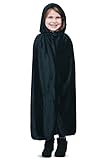 Skeleteen Black Velvet Hooded Cape - Kids Long Velour Vampire and Superhero Halloween Costume Cloak with Hood for Boys and Girls