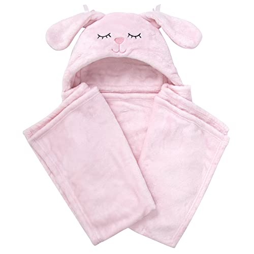 Image of Baby, Toddler Soft Plush Hooded Animal Face Security Blankets 40 inch x 28 inch Wearable Animal Blanket Hoodie for Babies 0-12 Months