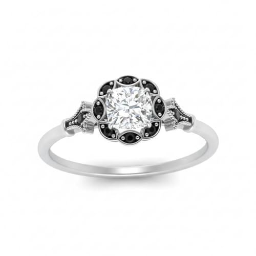 Image of Choose Your Gemstone Vintage Halo Diamond CZ Engagement Ring Sterling Silver Cushion Shape Vintage Engagement Rings Minimal Modern Design Birthday Gift Wedding Gift US Size 4 to 12