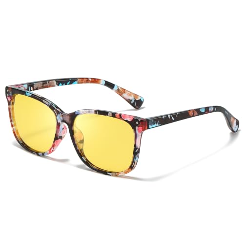 Image of Myiaur Women's Polarized Night Driving Glasses, Anti-Glare Yellow Lens | Nighttime Driving Glasses Boost Low Light Vision, UV400 Protection, Lightweight Frame For Night Driving, Rain & Fog