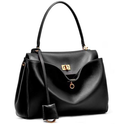 Genuine Leather Tote Bag for Women: Soft Leather Shoulder Handbags with Shoulder Strap - Ladies Satchel Crossbody Purse for Travel Work (Medium-Black)