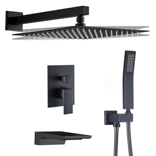 Douche de pluie dissimulée noire rotative 360° avec jet de tête orientable de 10 pouces