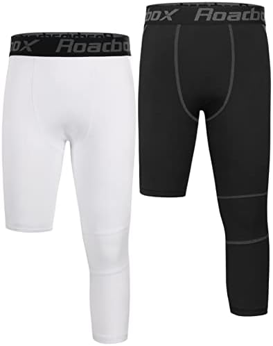 Roadbox Boys One Leg 3/4 Compression Pants 2 Pack - Basketball Tights for Gym Athletic Base Layer Leggings