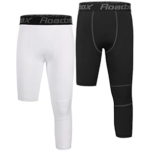 Roadbox Boys One Leg 3/4 Compression Pants 2 Pack – Basketball Tights for Gym Athletic Base Layer Leggings