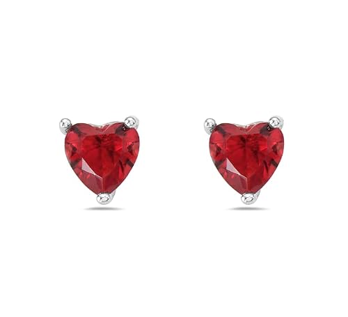 Real 925 Sterling Silver 4Mm Cz Cute Heart Earrings -Basket Setting- Available In Red #TOP8