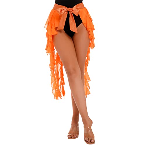 Feeshow Women's Sparkly Sequin Belly Dance Hip Scarf Belt Skirt Latin Dance Belt Performance Tassel Wave Skirt Orange One Size #TOP26