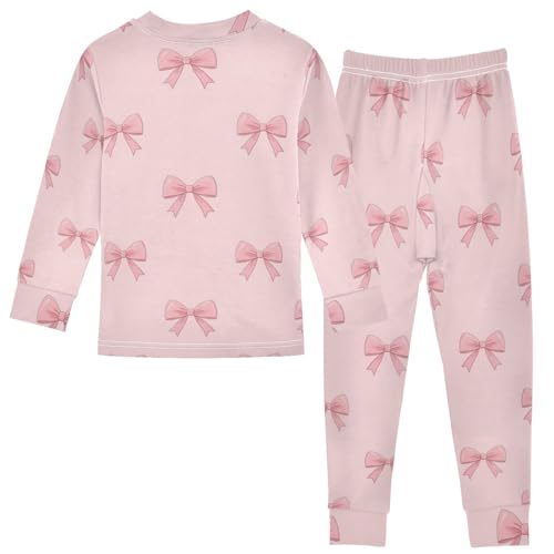 Pajama Sets Long Sleeve Pink Bows on Background Soft Comfy Sleepwear 2 Piece PJS 3-8T3