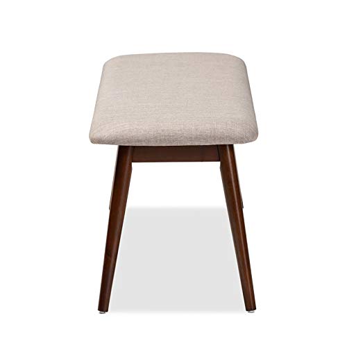 Baxton Studio Flora Mid-Century Modern Light Grey Fabric Upholstered Walnut Finished Wood Dining Bench #TOP4