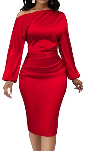 Image of Yiershu Women's Fall Off Shoulder Bodycon Dress Elegant Long Sleeve