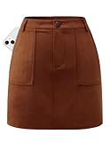 Bridesmay Women's Fall Suede Brown Mini Skirt with Pockets - High Waisted Stretchy Fall Winter Pencil Skirts Brown L