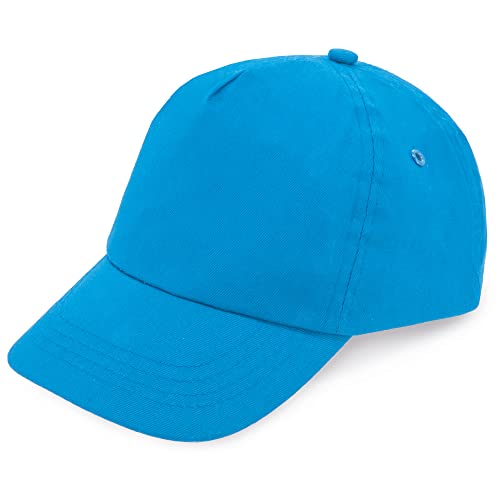 makio Gorra Beisbol para niño y niña, 5 Paneles de Vivos Colores. 100% algodón, con Orificios de ventilación y Cierre Ajustable. Gorra Infantil, niñas y niños Entre 4 y 13 años (Algodón, Azul Claro)