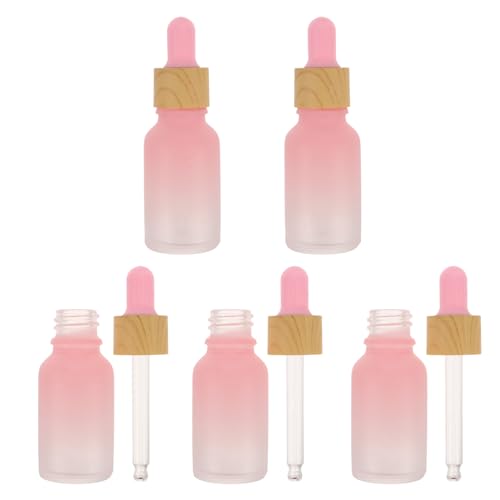 TEHAUX 5pcs 15ml Gradient Pink Frosted Glass Dropper Bottles for Essential Oils and Perfume, Mini Travel Containers for Skincare and Beauty Salon Use