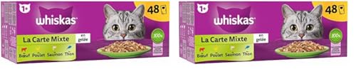 WHISKAS Repas - 48 Sachets Fraîcheur - La Carte Mixte (4 variétés) - Pâtée pour Chat Adulte en Gelée – Nourriture Humide Complète & Equilibrée, Adaptée aux Chats Stérilisés (Lot de 2)