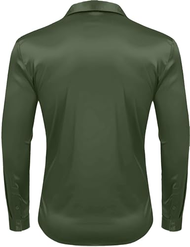Image of IndoPrimo Men's Satin Shirt with Spread Collar Neck Line Solid Pattern Full Sleeves Regular Fit Western Style and Standard Length