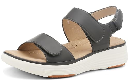 UBFEN Womens Platform Sandals Wedge Walking Comfortable Casual Adjustable Strap Lightweight Open Toe Grey size 8