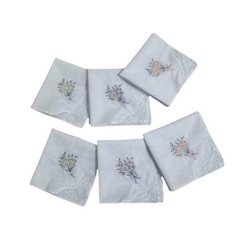 Colaxi 6 Pieces Embroidered Cotton Handkerchiefs Embroidered Flower Hankies for Wedding