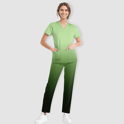 JJHAEVDY Women's Nursing Uniform Scrub Set V-Neck Top & Tapered Leg Pants