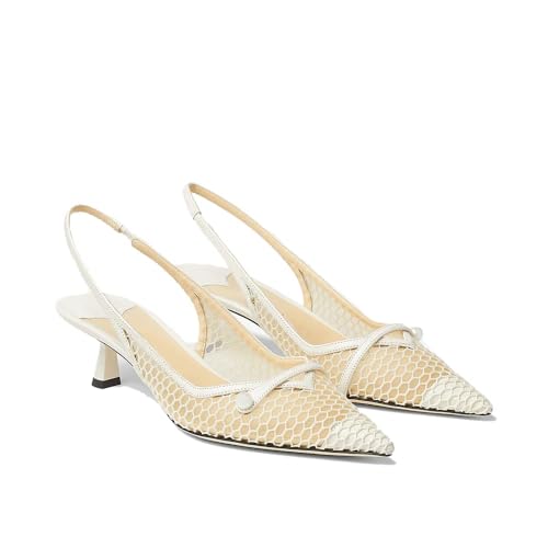 Vaslemuse Women Slingback Kitten Heel Pumps Mesh Pointy Toe Dress Bridal Sandals Slip on Wedding Shoes3