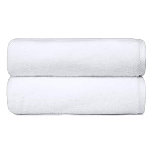 Amazon basics 2 piece Lightweight quick-dry bath towel, 100% cotton, White, 54″ x 30″
