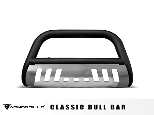 Image of Armordillo 8713648 Classic Series Bull Bar - Matte Black with Aluminum Skid Plate Fits 2009-2018 Dodge Ram 1500 /2019-2023 Classic