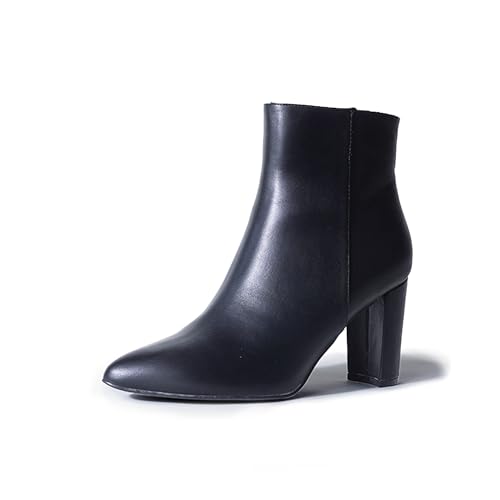 J. Adams Women's Wallice Ankle Booties - Chic Pointed Toe Block Heel Boots with Side Zipper - Comfortable and Stylish Dress Boots for Everyday Wear