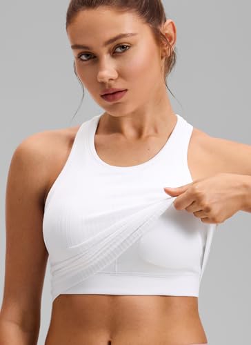 Image of CRZ YOGA Seamless Rib Racerback Crop Tank | Light Support, Removable Pads, Yoga, Ribbed, Racerback, Longline Sports Bras for Women