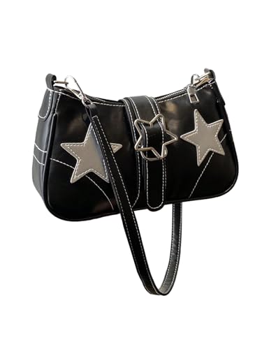 Women's Y2K Star Shoulder Handbags Faux Leather Small Underarm Bags Purse with Zipper Closure