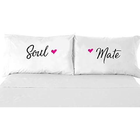 Signatives Couples Gifts - Printed Pillowcase - Wedding Gifts - Newlywed Gifts - Soul Mate Pillow Case - White Pillow Cover – Bedroom Decor - Set of 2 - Couples Pillowcases Cover