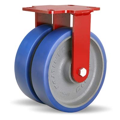 Hamilton Heavy Service Dual-Wheel Rigid Caster Part# R-HS2-8SPB 8" x 2" Ergo-Glide Polyurethane (85A) on Cast Iron Wheels with 1/2" Sealed Precision Ball Bearings - 2,100 lbs Capacity - USA Made