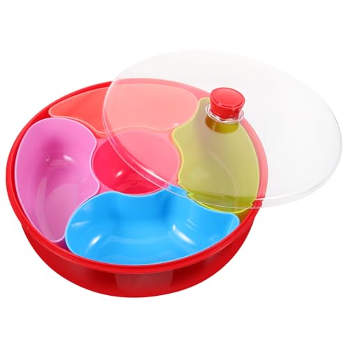 HOLIDYOYO 1pc Compartment Box with Lid Food Divided Plates Candy Nut Container Appetizer Serving Tray Nut Tray with Lid Snack Containers Living Room Snack Plate Container Colorful Plastic