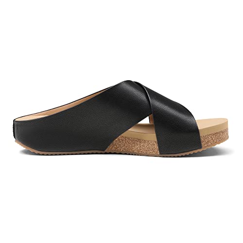 DREAM PAIRS Women's Cork Slide Sandals Slip on Open Toe Cute Platform Criss Cross Flat Sandals for Summer,Size 6,Black/PU,SDSS2218W