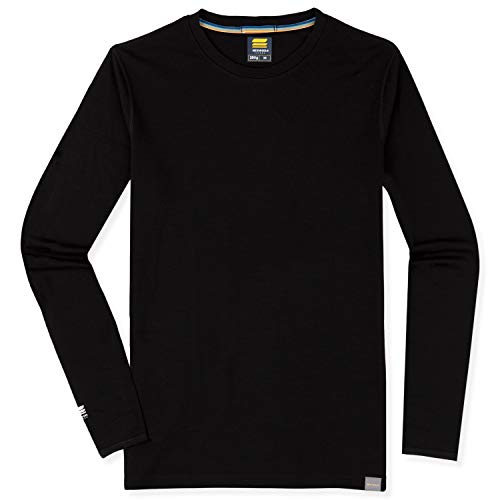 MERIWOOL Mens Base Layer - 100% Merino Wool Midweight Long Sleeve Thermal Shirt Black