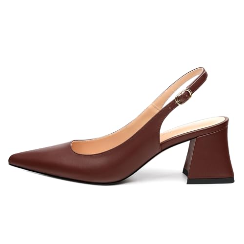 Womens Slingback Pumps, Pointed Toe Chunky Heels for Women, Adjustable Strap Mid Block Heel for Wedding Party Office Work 2.5 Inch2