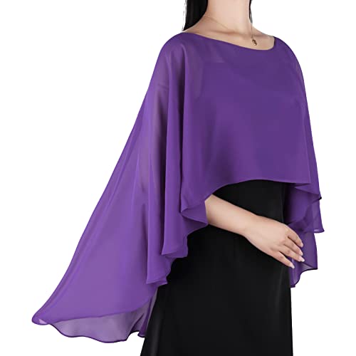 Capes en mousseline de soie transparente pour femme, châles légers et enveloppements pour robe de soirée, Violet foncé., taille unique