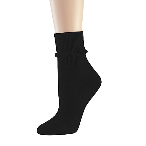 Image of UTTPLL Womens Cotton Crew Socks Ruffle Turn-Cuff Fashion Princess Lettuce Ankle Socks Athletic Thin Gift Dress Socks