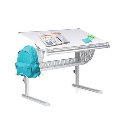 hjh OFFICE 705100 Kinderschreibtisch Belia Schreibtisch höhenverstellbar, Tischplatte neigbar, Weiß/Silber