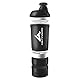 Fitness Shaker 700 ml mit 2 Extra Fächern - Deluxe Protein Shaker komplett auslaufsicher - BPA frei mit Sieb und Skala für Whey und BCCA Pulver, Trinkflasche für Trainings Boster - Schwarz Smoke Cup