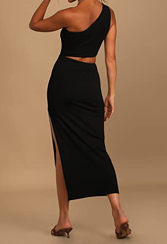 Pink Queen Women's One Shoulder Sleeveless Cutout Side Slit Bodycon Maxi Long Dress3