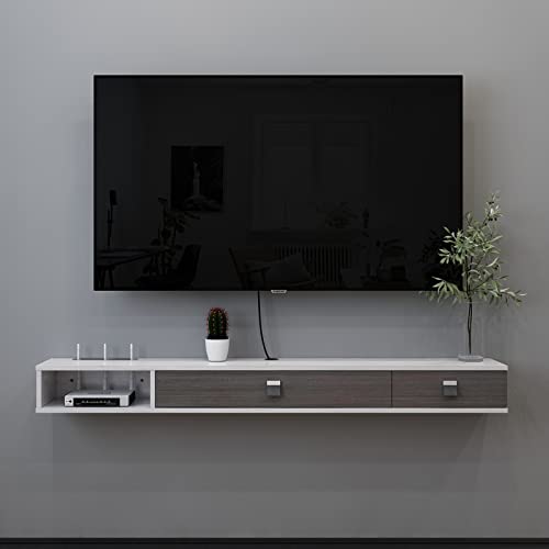 Pmnianhua TV Lowboard Hängend, 55'' TV Schrank Hängend, Wand befestigter schwimmender TV-Ständer Unterhaltungs, Medienkonsolen-Center Großer Aufbewahrungsschrank für Wohnzimmer Home Office (140cm) Cover