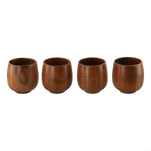 Handcrafted Wooden Cup Set of 4 – Natural Jujube Wood Tea Cups for Beer, Tea, Juice, and Milk | Elegant and Durable Drinking Cups