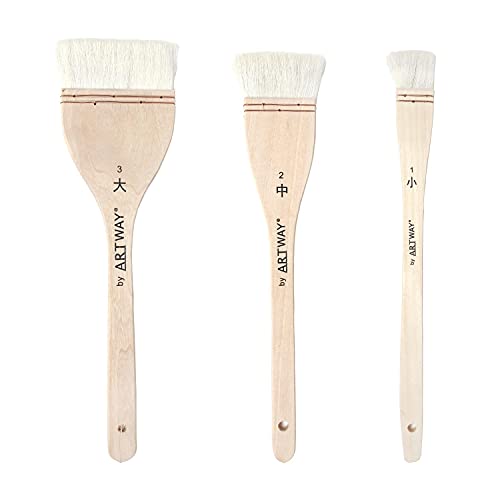 Artway Chinesisches Hake-Pinsel-Set, 3 Pinsel, 25 mm/45 mm/75 mm, Natur