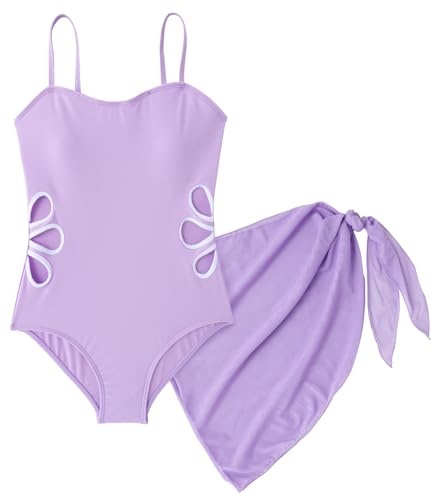 Happy Cherry Girls Swimsuit Adjustable Straps Cut Out One Piece Bathing Suit with Cover Up Skirt Swimwear