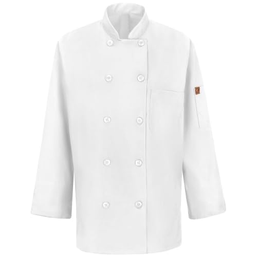 Red Kap womens Long Sleeve Ten Button With Mimix and Oilblok Chef Coat, White, X-Small US
