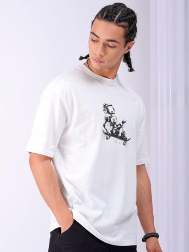 Image of The Indian Garage Co Men's Cotton Boxy Oversized Graphic Back Printed Round Neck Tshirt