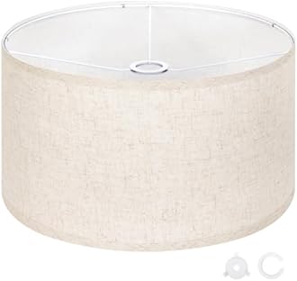 OUTON Beige Large Drum Lamp Shades for Floor Lamps, 17.5" Top x 17.5" Bottom x 10" High, Easy to Assemble, Replacement Linen Lampshades for Table Lamps & Bedside Lamps (1.65" Spider)