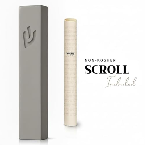 Image of SURI Mezuzah for Door - 6 Inch Light Gray Concrete Mezuzah Case with Non Kosher Scroll, Self-Stick Jewish Entry Design, Fits a 5 Inch Scroll, Gift Box Included