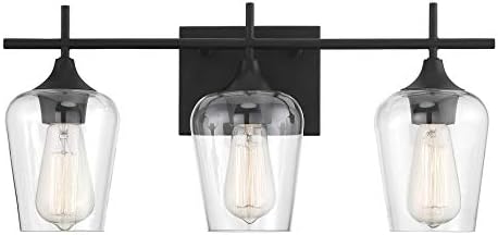 Savoy House 8-4030-3-BK Octave 3-Light Bathroom Vanity Light in a Black Finish with Clear Glass (21" W x 9" H)