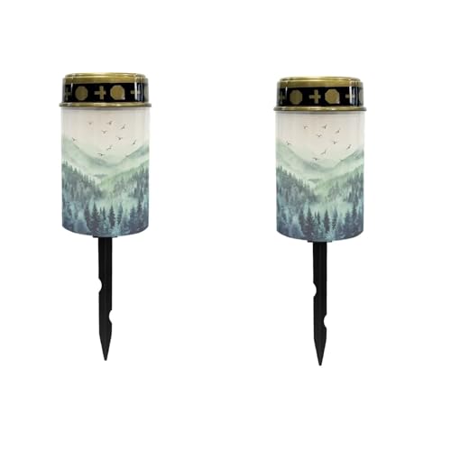 Image of Forest Pattern Cemetery Solar Lights Water Resistant LED Flameless Candle Grave Lights Solar Powered Grave Decor Memorial Gift Outdoor Garden Decor Light for Prayer 2 Pcs