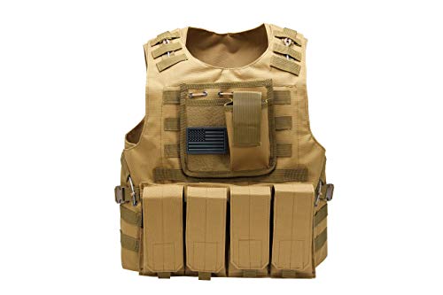 Tactical Airsoft Paintball Vest, Mil Spec 1000D Nylon PALS Molle Modular w/ 4